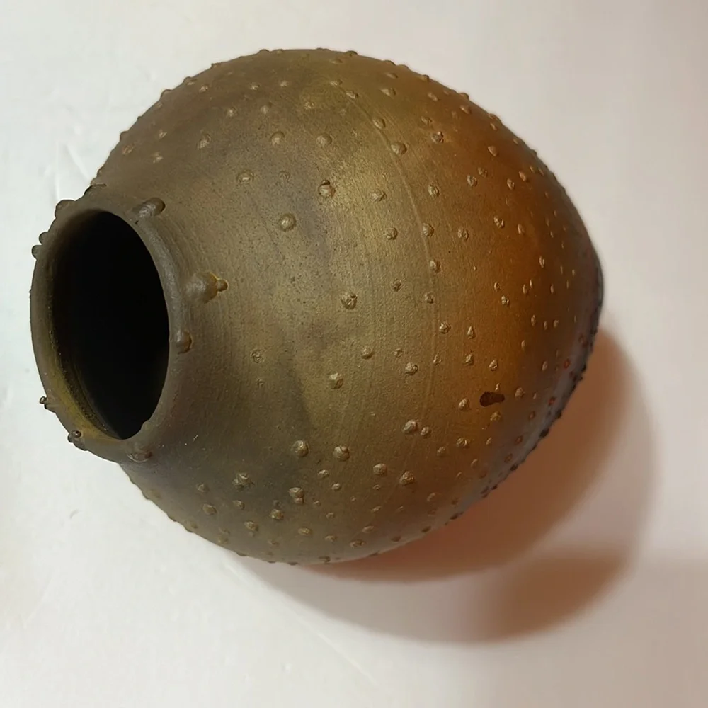 Signed Norman Bacon, Textured Raku Glaze Art Pottery